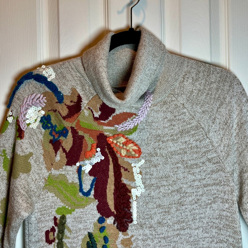 Anthropologie Knitted & Knotted Embroidered Swing Sweater Dress S Sequin NWT - Picture 6 of 16